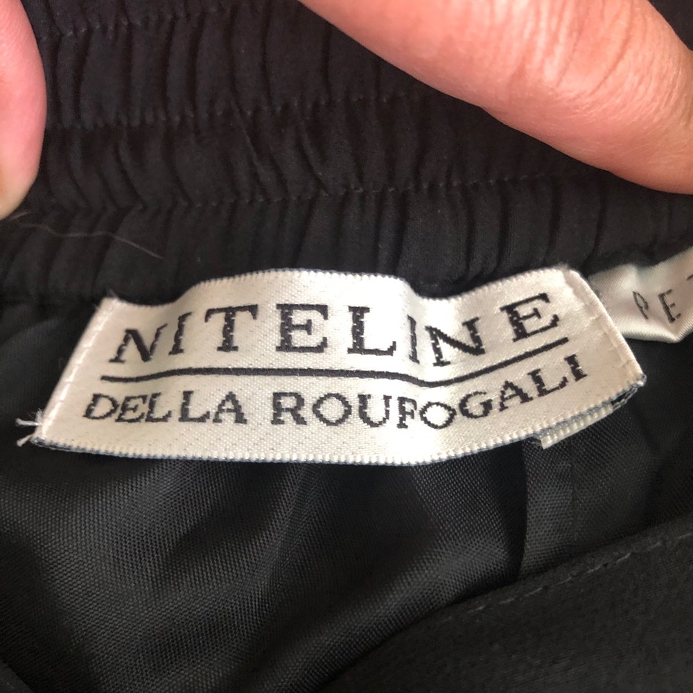Niteline Della Roufogali Womens Silk Pants Wide Leg Side Zip Black Vintage 8P - Picture 8 of 11